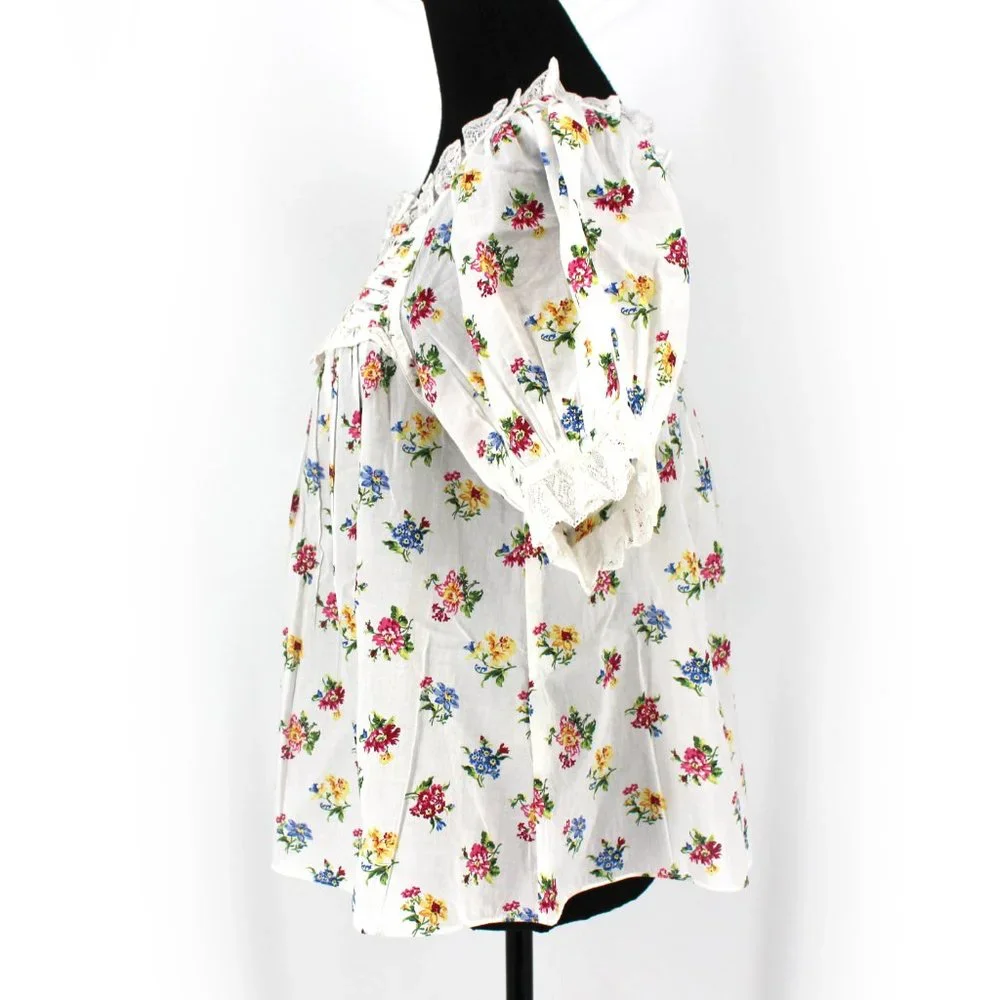 Doen Frances Top Fleurs De Jonquille White Organic Cotton Lace Trim Medium M NEW - Picture 5 of 8